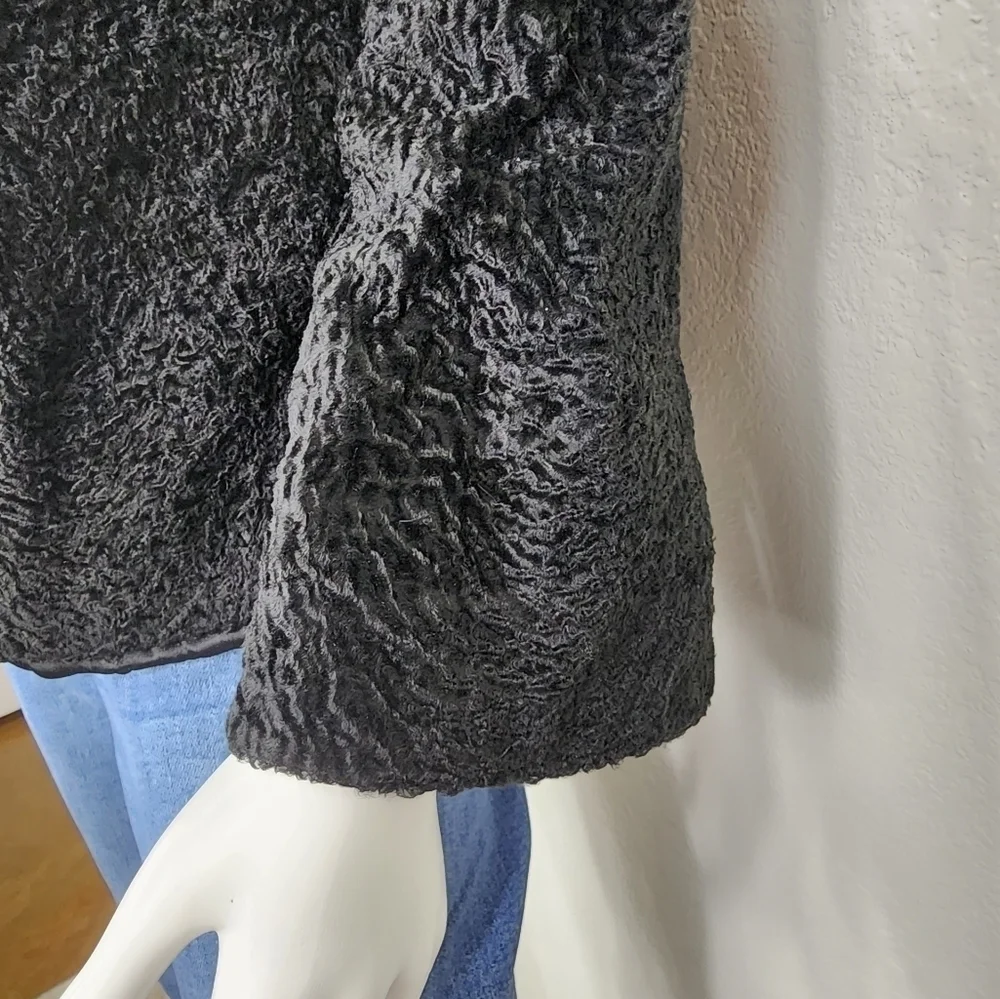 Vintage Persian Lamb Mobwife Black W/ Gray Mink Collar Jacket Size L/XL